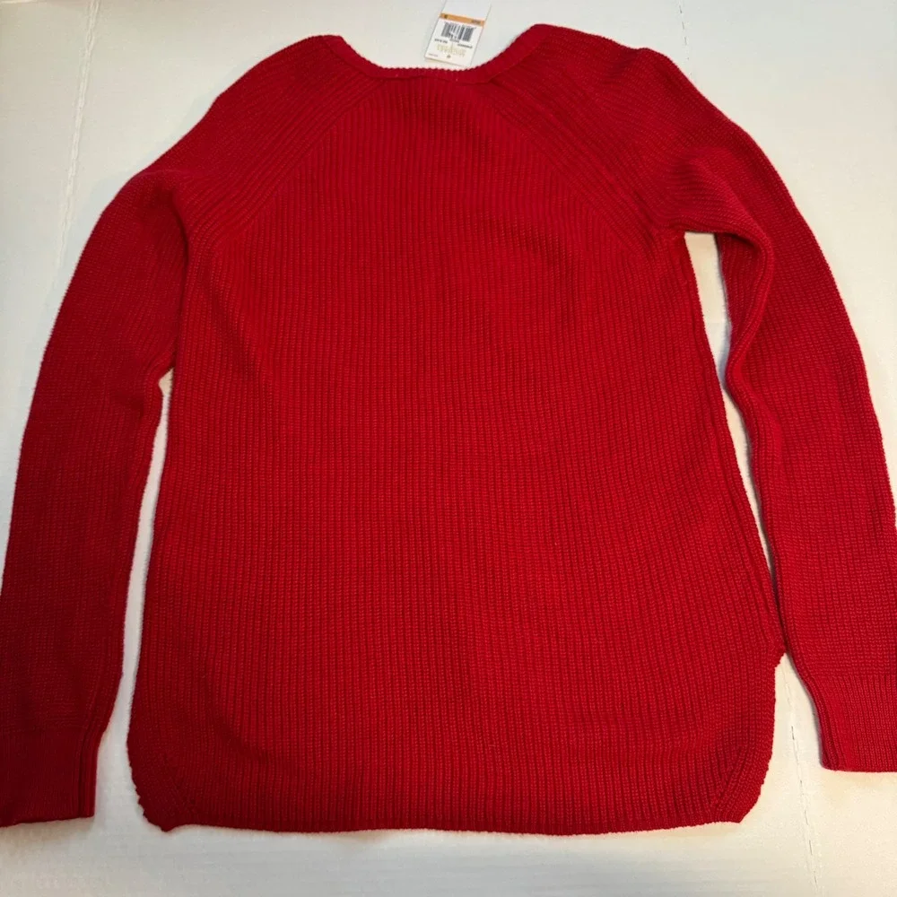 NWT Michael Kors Red Knit Zipper Shoulder Sweater Top‎ Size Small - Picture 3 of 5